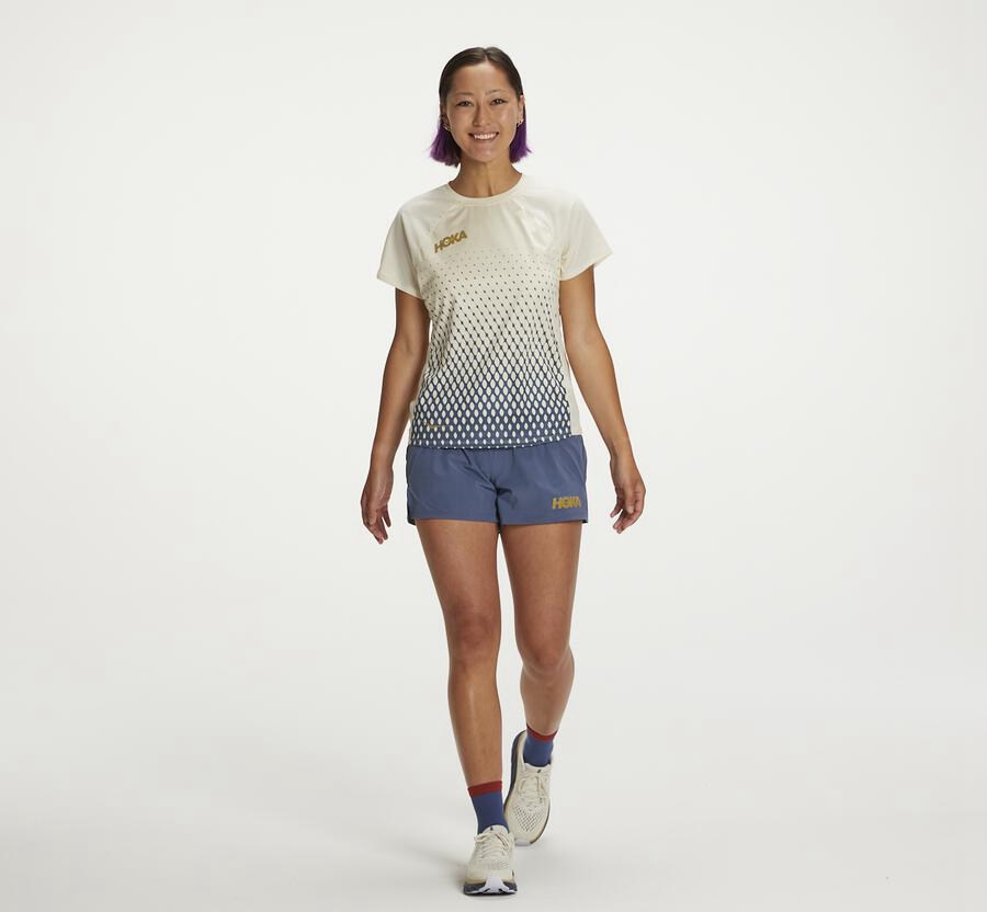 Hoka One One Womens Tops - Performance Short Sleeve - Blue/White - JSQT09213